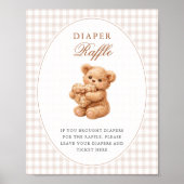 Brown Gingham Teddy Bear Neutral Baby Shower Paper Poster (Voorkant)