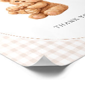 Brown Gingham Teddy Bear Neutral Baby Shower Paper Poster (Hoek)