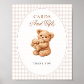 Brown Gingham Teddy Bear Neutral Baby Shower Paper Poster (Voorkant)
