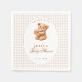 Brown Gingham Teddy Bear Neutral Baby Shower Paper Servet (Voorkant)