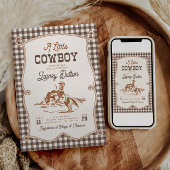 Brown Gingham Western Baby Shower Invitation Kaart