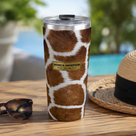 Brown Giraffe Print Faux Fur Realistic Skin Thermosbeker