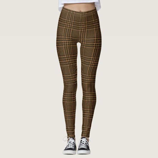 Brown Glen Check Houndstooth Pset Pattern Leggings (Voorkant)