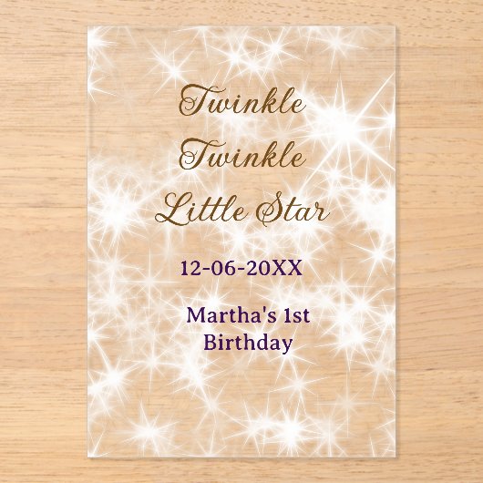 Brown glitter twinkle twinkle little star birthday acryl uitnodigingen (Voorkant)