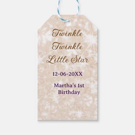 Brown glitter twinkle twinkle little star birthday cadeaulabel (Voorkant)