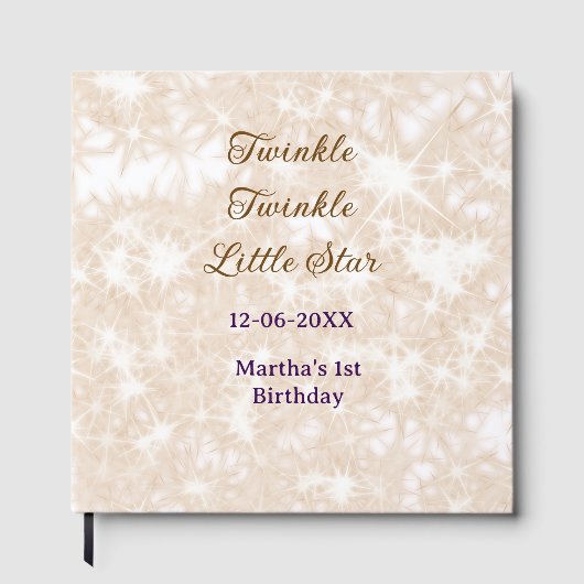 Brown glitter twinkle twinkle little star birthday gastenboek (Voorkant)
