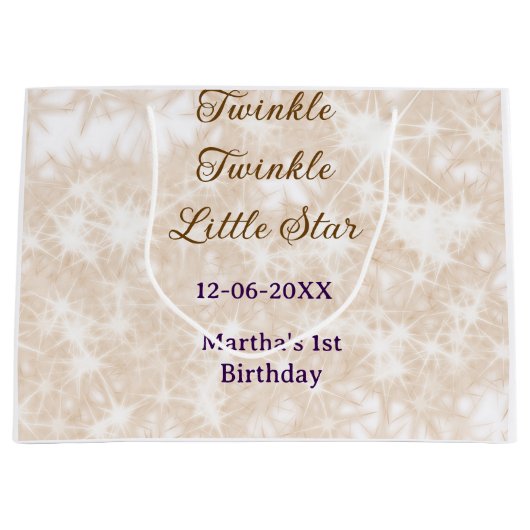 Brown glitter twinkle twinkle little star birthday groot cadeauzakje (Voorkant)