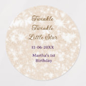 Brown glitter twinkle twinkle little star birthday labels (Design 1)