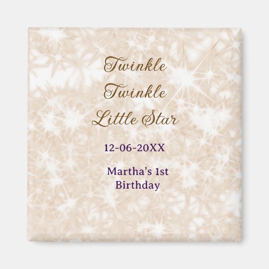 Brown glitter twinkle twinkle little star birthday magneet (Voorkant)