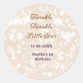Brown glitter twinkle twinkle little star birthday ronde sticker