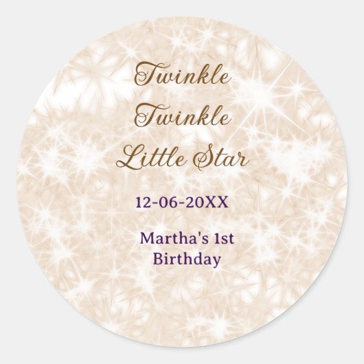 Brown glitter twinkle twinkle little star birthday ronde sticker (Voorkant)