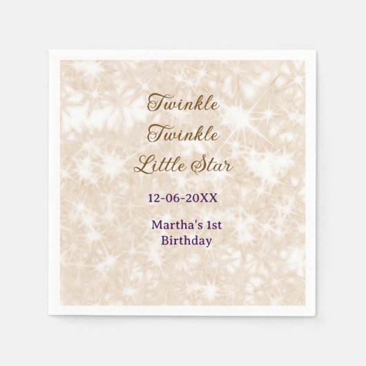 Brown glitter twinkle twinkle little star birthday servet (Voorkant)