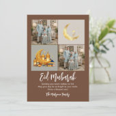 Brown Gold 2 Photo Grid Eid Mubarak Family Photo Feestdagenkaart (Staand voorkant)