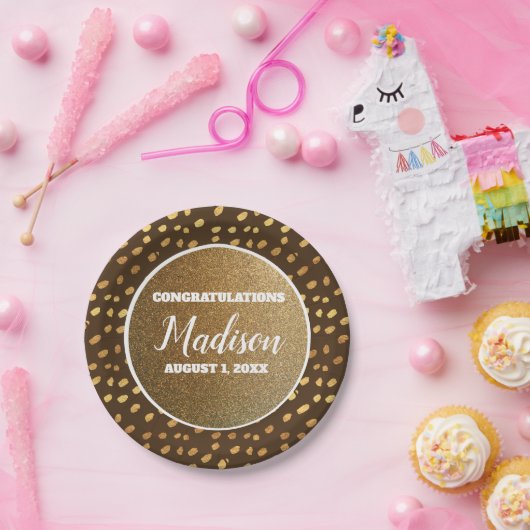 Brown Gold Confetti Afstuderen College Trunk Party Papieren Bordje (Feest)