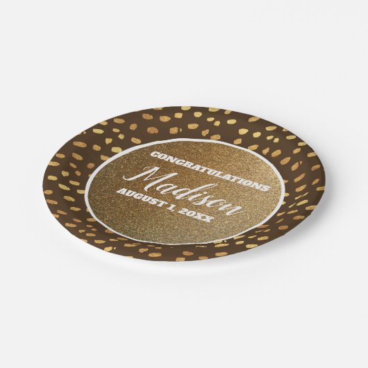 Brown Gold Confetti Afstuderen College Trunk Party Papieren Bordje (Gekanteld)