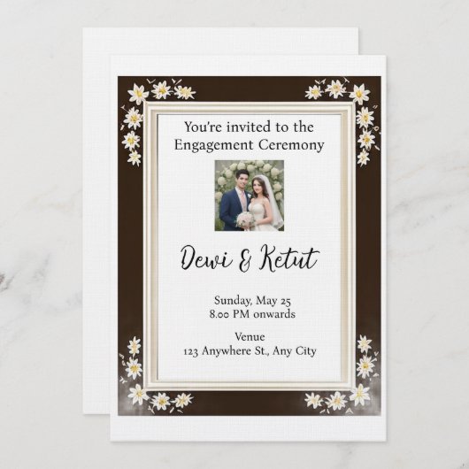Brown & Gold Frame Wedding Engagement Kaart (Voorkant / Achterkant)