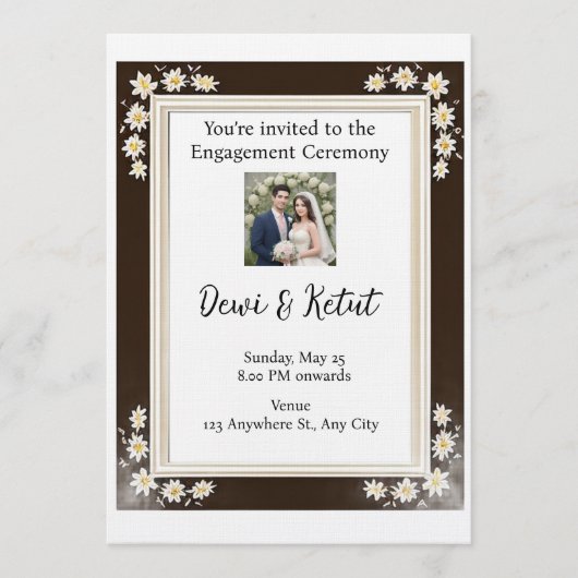 Brown & Gold Frame Wedding Engagement Kaart (Voorkant)