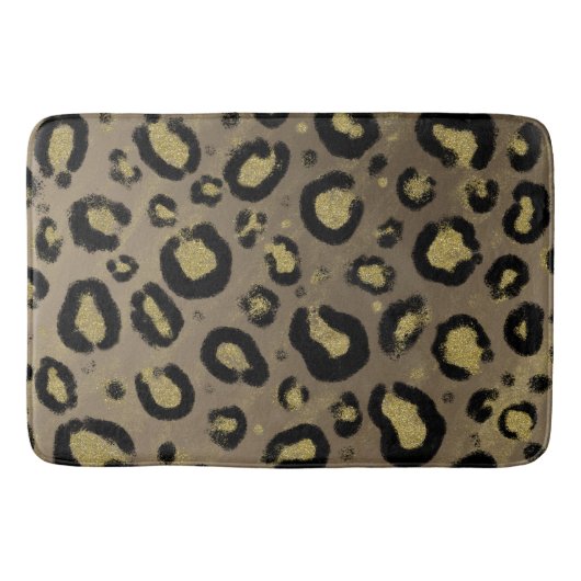 Brown Gold Glitter & Black Leopard Cheetah Print Badmat (Voorkant)