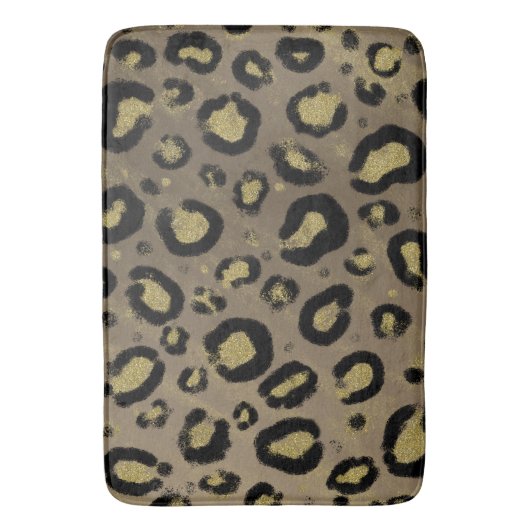 Brown Gold Glitter & Black Leopard Cheetah Print Badmat (Voorkant Verticaal)