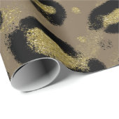 Brown Gold Glitter & Black Leopard Cheetah Print Cadeaupapier (Rol Hoek)