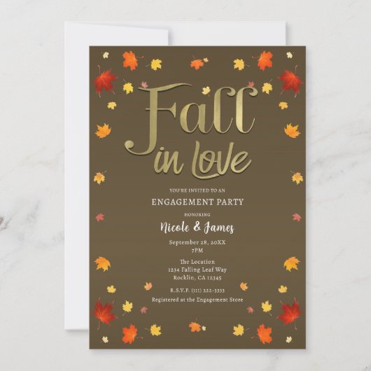 Brown & Gold Herfst in Love Leaves Engagement Part Kaart (Voorkant)