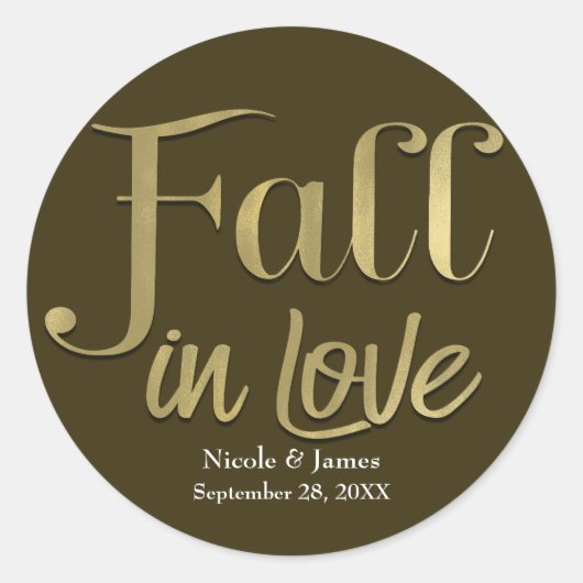 Brown & Gold Herfst in Love Leaves Engagement Part Ronde Sticker (Voorkant)