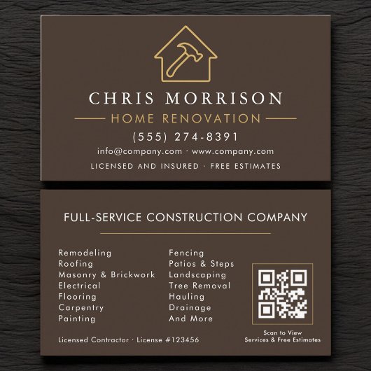 Brown Gold Home Renovation Repair QR Code Visitekaartje