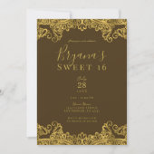 Brown & Gold Lace Elegant Sweet 16 Party Kaart (Voorkant)