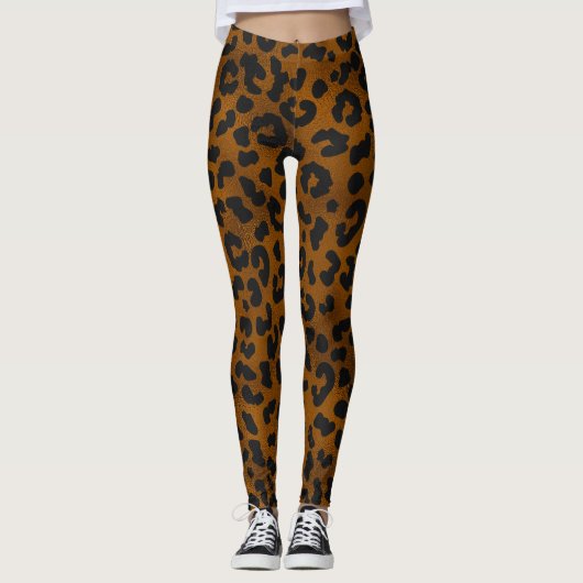 Brown Gold Leopard Print Running Leggings (Voorkant)