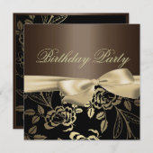 Brown & Gold Roos Leaf Bow Verjaardagsuitnodiging Kaart (Voorkant / Achterkant)