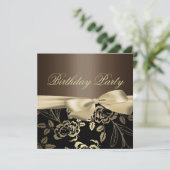 Brown & Gold Roos Leaf Bow Verjaardagsuitnodiging Kaart (Staand voorkant)