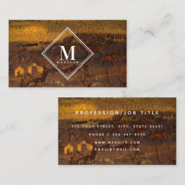 Brown Gold Rust Metallic Texture Monogram Initial Visitekaartje