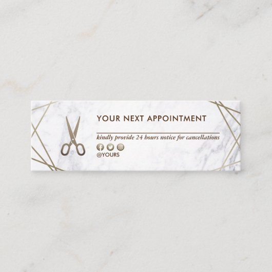 Brown Gold Scissors Marble Haarstylist Appointment Mini Visitekaartje (Voorkant)