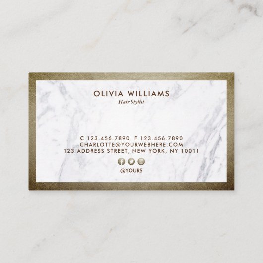 Brown Gold Scissors Marble Haarstylist Appointment Visitekaartje (Achterkant)