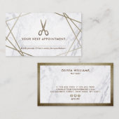 Brown Gold Scissors Marble Haarstylist Appointment Visitekaartje (Voorkant / Achterkant)