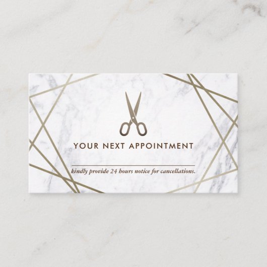 Brown Gold Scissors Marble Haarstylist Appointment Visitekaartje (Voorkant)