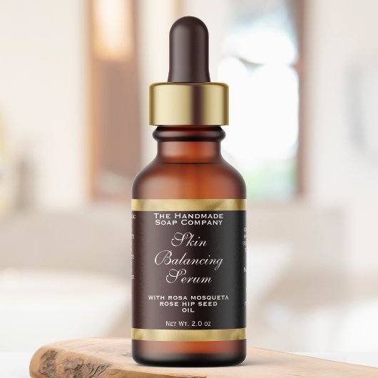 Brown & Gold Small Cosmetics Dropper Bottle Label