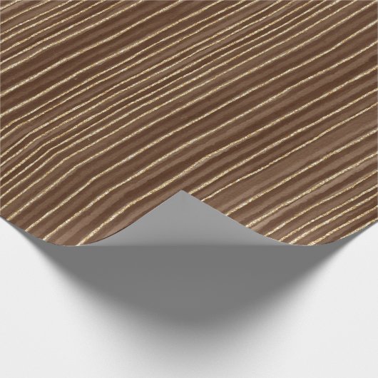 Brown Gold Stripes Christmas Cadeaupapier (Hoek)