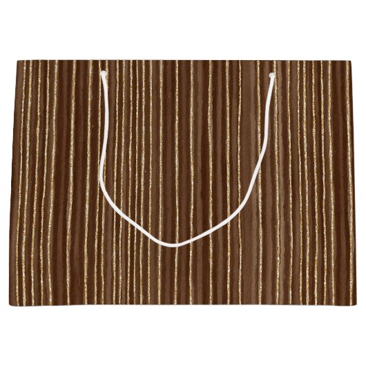 Brown Gold Stripes Christmas Groot Cadeauzakje (Voorkant)