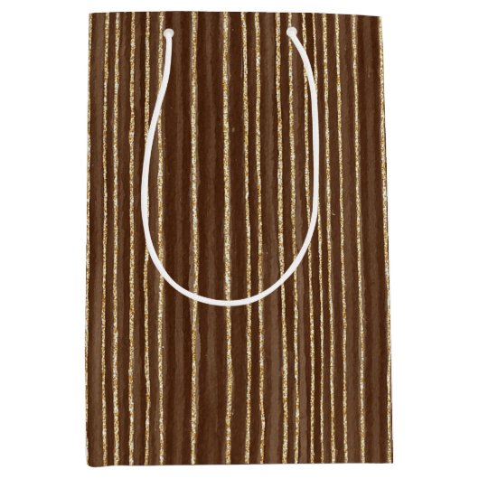 Brown Gold Stripes Christmas Medium Cadeauzakje (Voorkant)