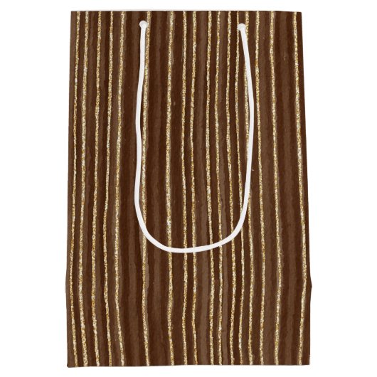 Brown Gold Stripes Christmas Medium Cadeauzakje (Achterkant)