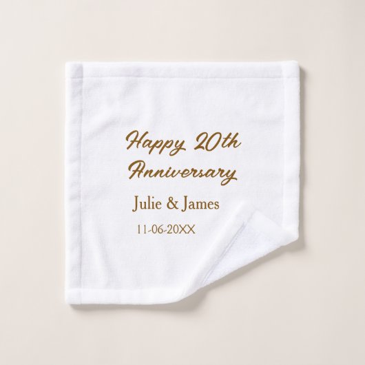 Brown golden happy 20th anniversary name datsimple washandje (Wasdoekje)