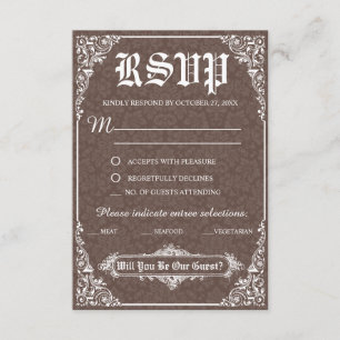 Brown Gothic Victoria Wedding Response Kaart