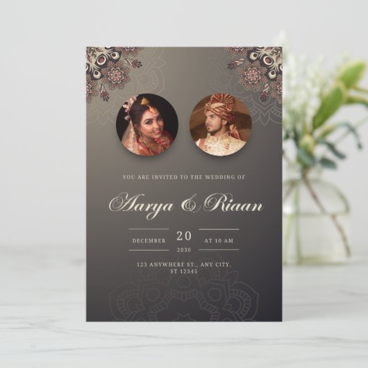 Brown Gradient traditionele Indiase bruiloft Kaart (Staand voorkant)