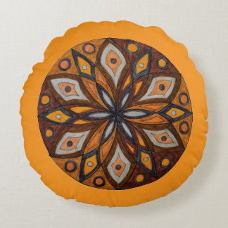 Brown/Gray Starburst Mandala Round Throw Pillow Rond Kussen