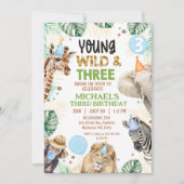 Brown Green Blue Young Wild Three 3rd Birthday Kaart (Voorkant)