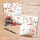 Brown Green Red Rustic Autumn Leaves Books 2025 Planner