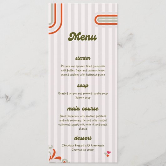 Brown & Green Retro Illustrated | Dinner Wedding Menu (Voorkant)