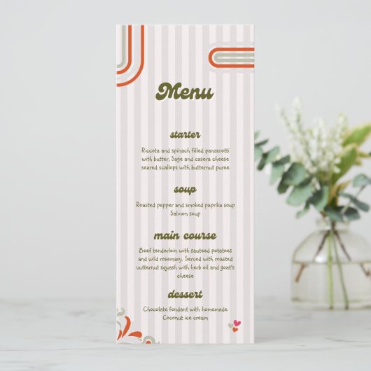 Brown & Green Retro Illustrated | Dinner Wedding Menu (Staand voorkant)