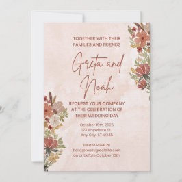 Brown Green Watercolor Floral Wedding Invitation Kaart